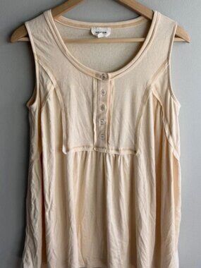 Heyson Sleeveless Henley Tank Top Peach Cream Rayon Size Small Women’s
